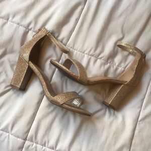 GOLD glitter strap heels, Size 7